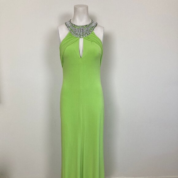 Elegant Retro Lime Green Gown with Beaded Neckline - Picture 1 of 4